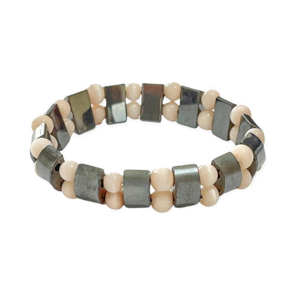 Pulsera Hematita + Esfera Rosa 13mm
