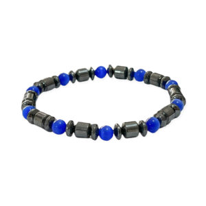 Pulsera Hematita Cilindro + Esfera Azul 6mm