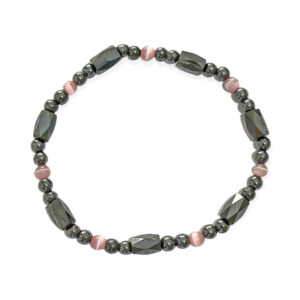 Pulsera Hematita Cilindro Facetado + Esfera Rosa 5mm