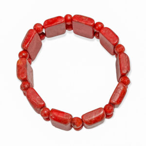 Pulsera Coral Cuadrado + Esfera Rojo 15-18mm