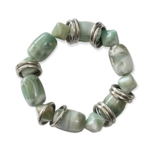 Pulsera Cilindro + Rombo con Aros Metálicos Verde Menta 13-15mm