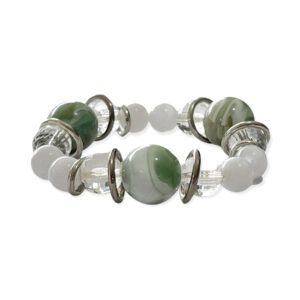 Pulsera Esfera + Aros Metálicos Verde Menta 11-19mm