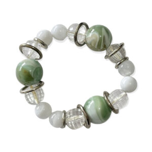 Pulsera Esfera + Aros Metálicos Verde Menta 11-19mm