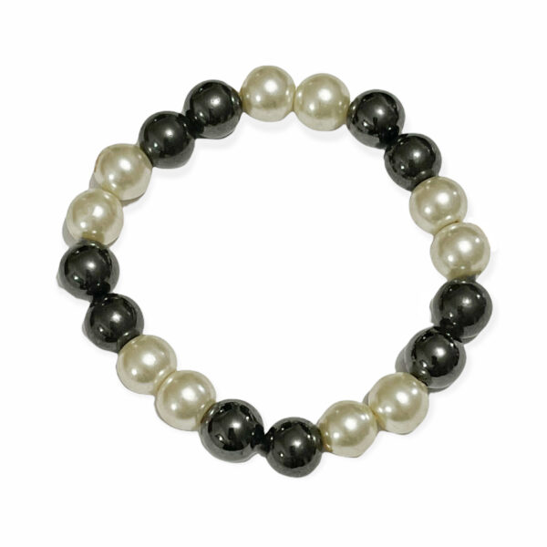 Pulsera Perla Shell Blanco + Hematita Negra Esfera 10mm - Image 2