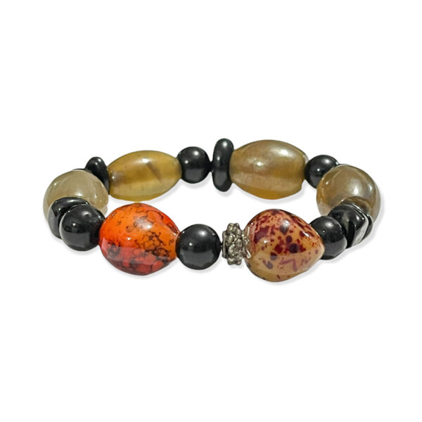 Pulsera Ágata Rojo & Verde Ahumado + Ónix Negro 12mm