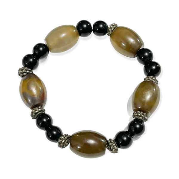 Pulsera Ágata Verde Ahumado + Ónix Negro 12mm - Image 2