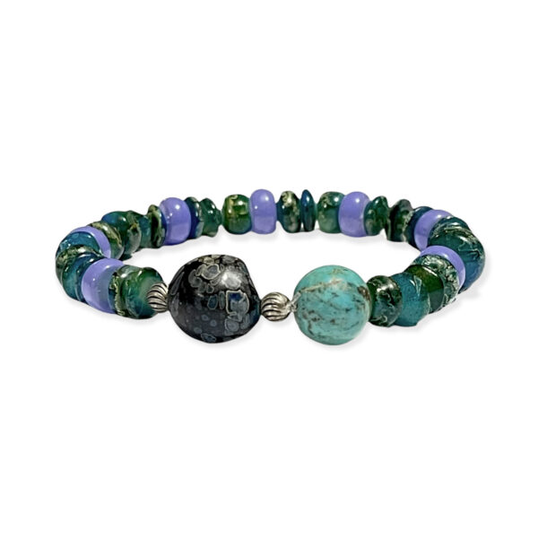 Pulsera Piedras Semipreciosas Verde Azulado & Lila 8-12mm