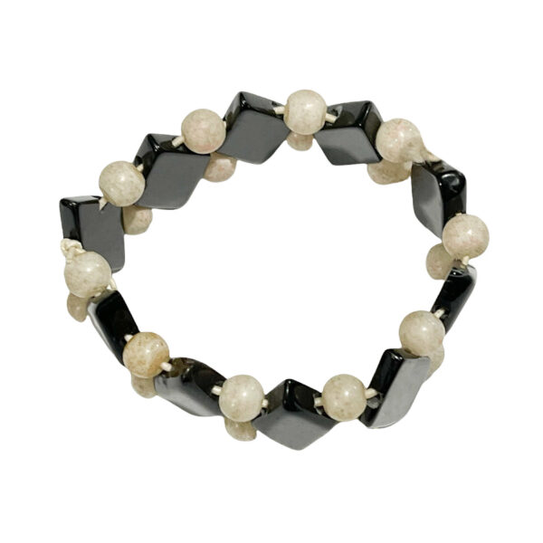 Pulsera Ónix Rombos Negros + Esferas Blancas 18-20mm - Image 2