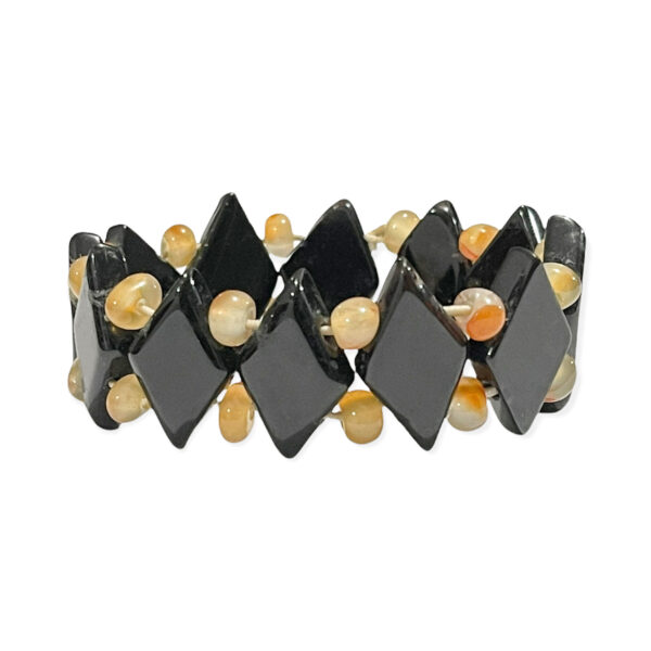 Pulsera Ónix Rombos Negros + Chips Ágata 18-20mm