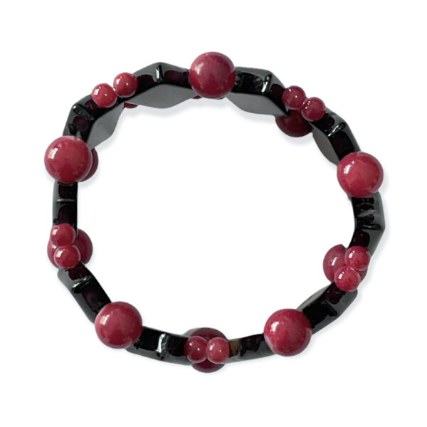 Pulsera Ónix Rombos Negros + Esferas Vino Tinto 18-20mm - Image 2