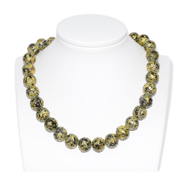 Collar Perla Shell Redondo Amarillo Negro 14mm