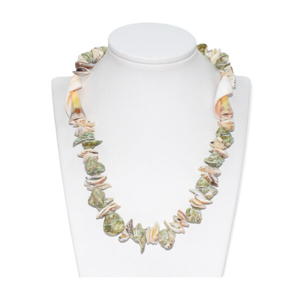 Collar Concha de Caracol + Fragmentos Verde Blanco 13-15mm