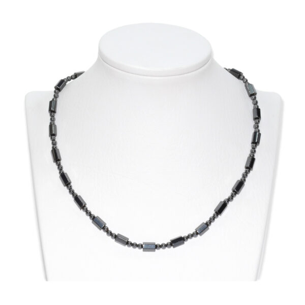 Collar Hematita Cilindro Hexagonal + Esfera 5mm
