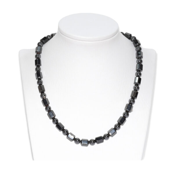 Collar Hematita Cilindro Hexagonal + Esfera 8mm