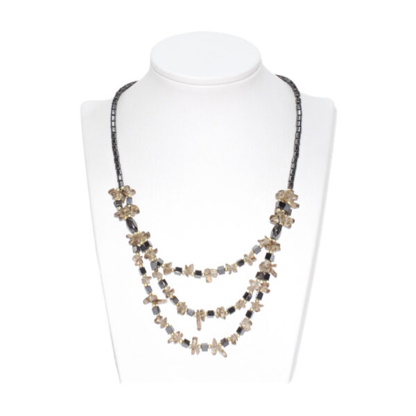 Collar Triple Hematita con Cuarzo Traslucido Chips
