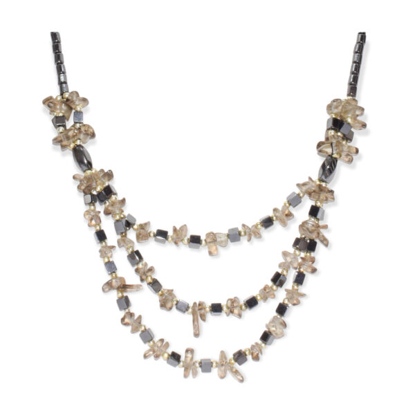 Collar Triple Hematita con Cuarzo Traslucido Chips - Image 2
