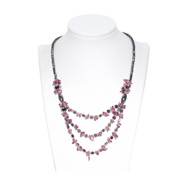 Collar Triple Hematita con Amatista Chips