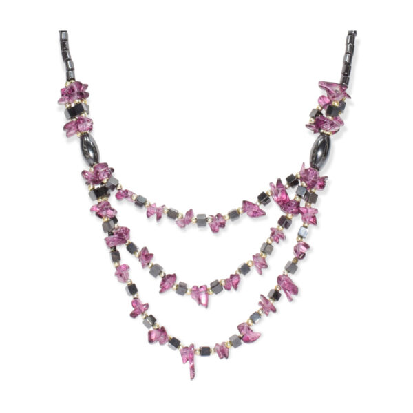 Collar Triple Hematita con Amatista Chips - Image 2