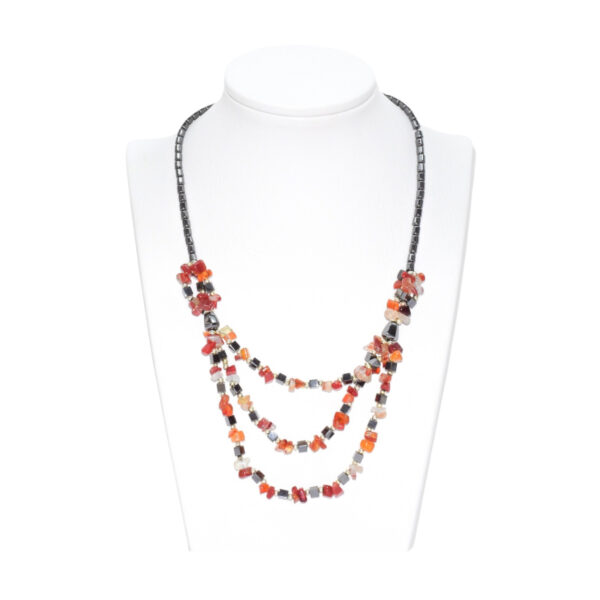 Collar Triple Hematita con Ágata Cornalina Chips