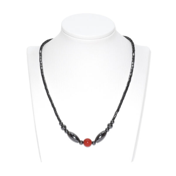Collar Hematita con Colgante Ágata Esfera Rojo 12mm