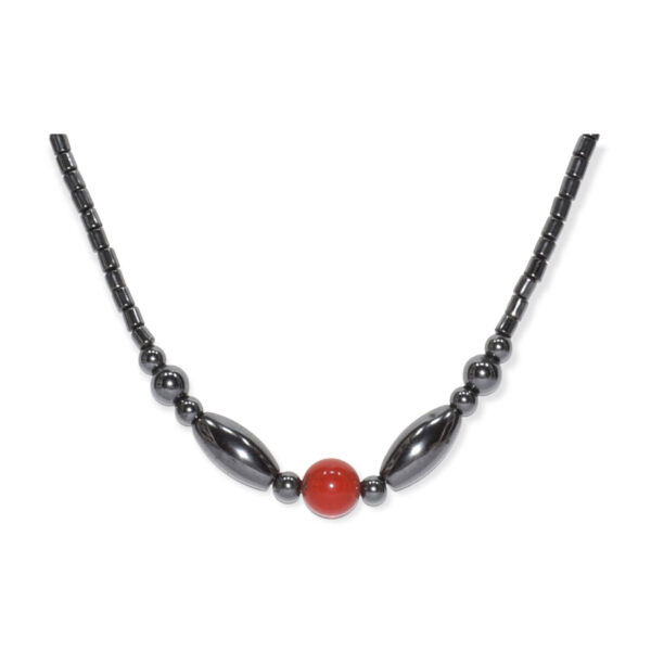 Collar Hematita con Colgante Ágata Esfera Rojo 12mm - Image 2