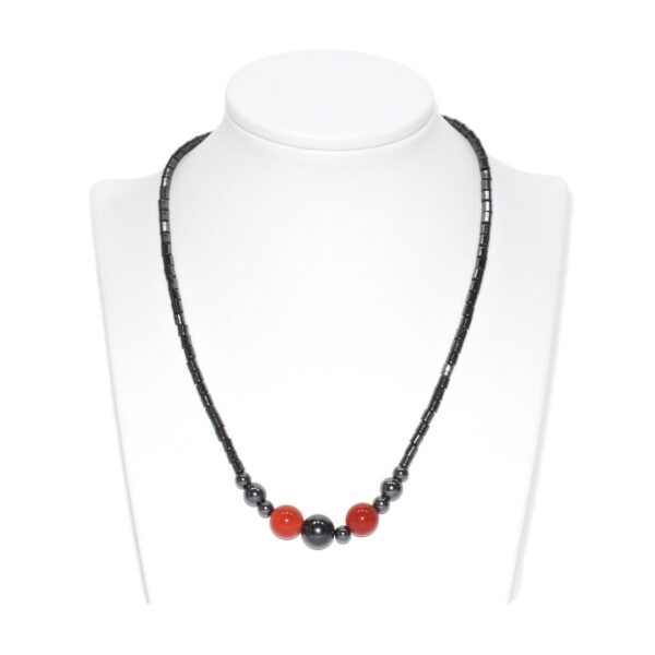 Collar Hematita con Colgante Ágata Esfera Rojo 12mm