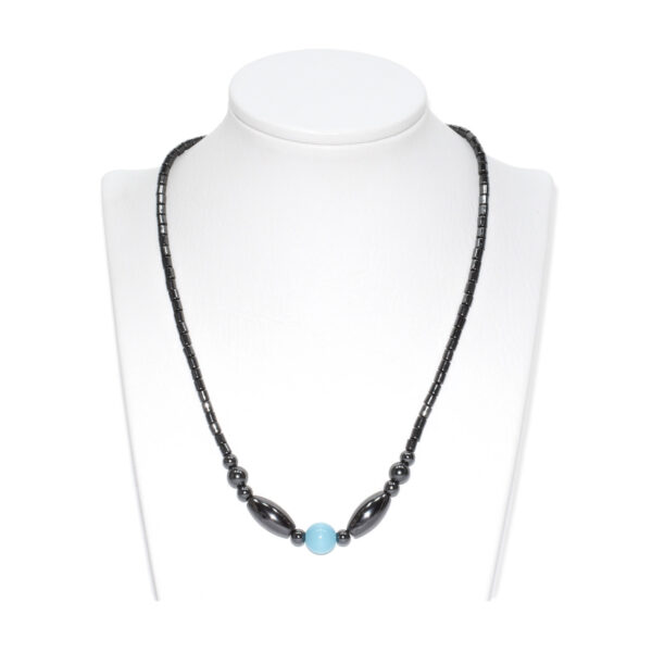 Collar Hematita con Colgante Ágata Esfera Azul 12mm
